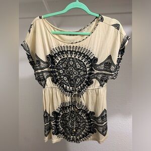 Juicy Couture y2k boho top blouse with cinched waist, gold beads, Small
